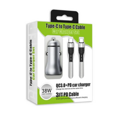 38W Fast Car Charger with USB C TO USB C Cable