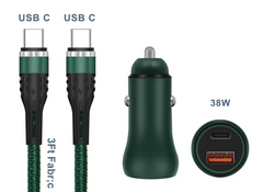 38W Fast Car Charger with USB C TO USB C Cable