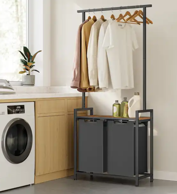 Laundry Basket Pull Out with Cloth Hanger VASAGLE