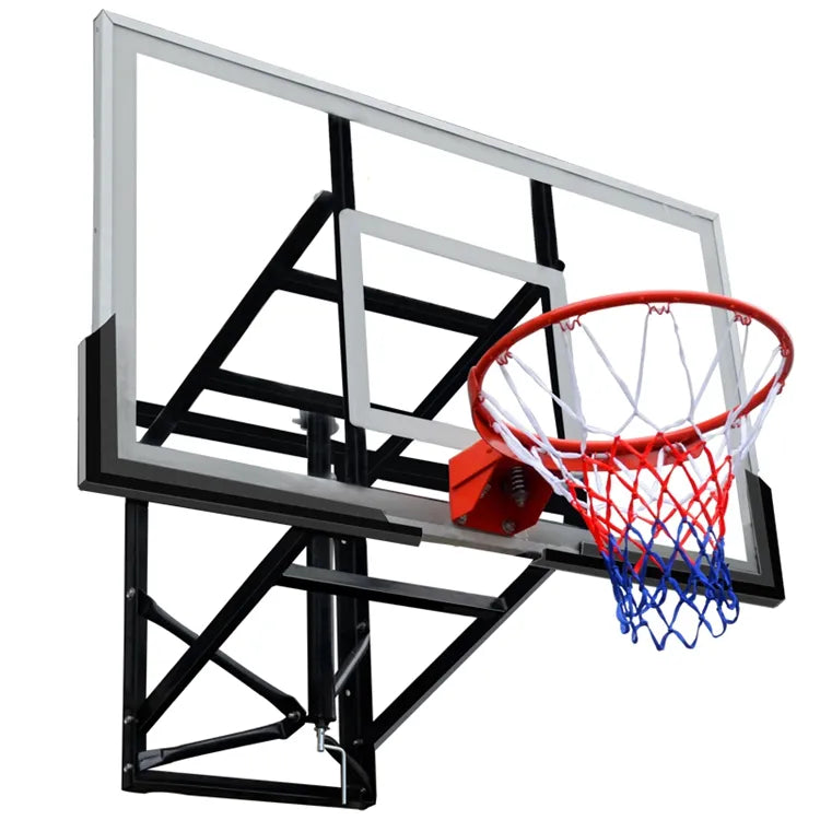 Height Adjustable Wall Mount Basketball Hoop With Tempered Glass Backboard