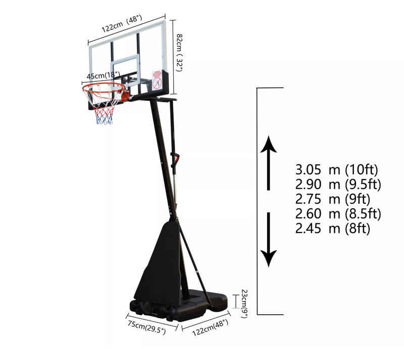 Adjustable Portable Basketball Ring Hoop Stand 3.05m