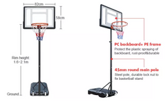 Basketball Hoop with backboard 1.6m to 2.1 M