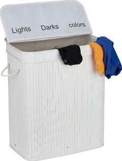 Bamboo Laundry Baket Sorter 3 Compartments with Lid Handle +  Snap Deal.