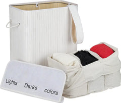 Bamboo Laundry Baket Sorter 3 Compartments with Lid Handle +  Snap Deal.