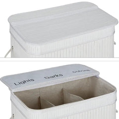 Bamboo Laundry Baket Sorter 3 Compartments with Lid Handle +  Snap Deal.