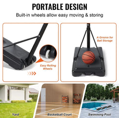 Height Adjustable Portable Basketball Hoop System with Wheels – 1.35 to 3.05M