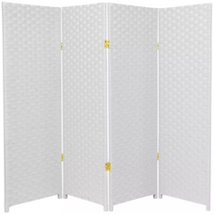 Folding Room Divider 4-Panel Wood Portable Partition Screen White