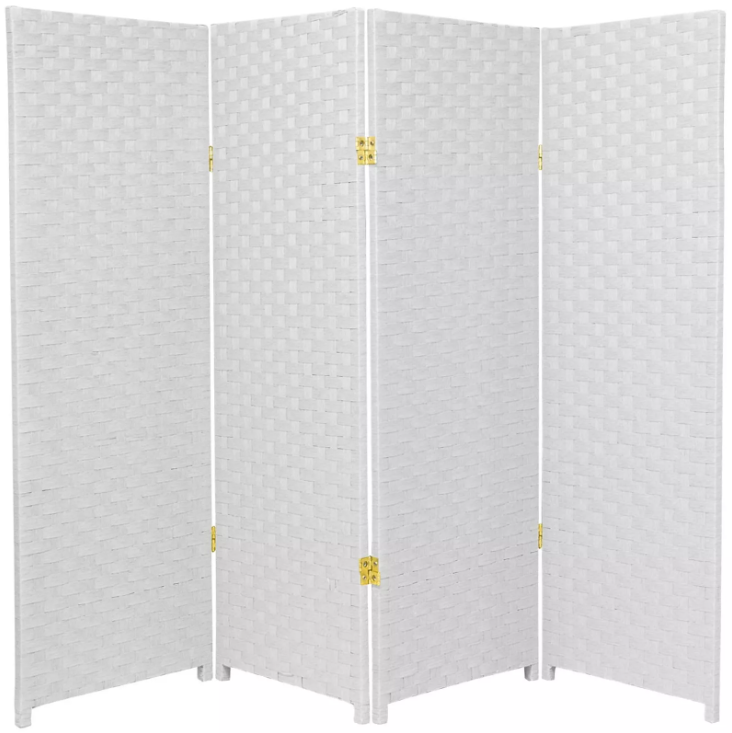 Folding Room Divider 4-Panel Wood Portable Partition Screen White