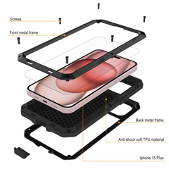 iPhone 15 Plus Metal Case Heavy Duty Armor Shockproof Case