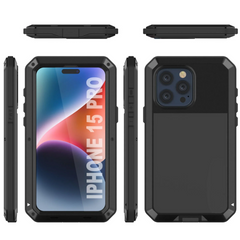 Black phone case with 'IPHONE 15 PRO' branding on a white background