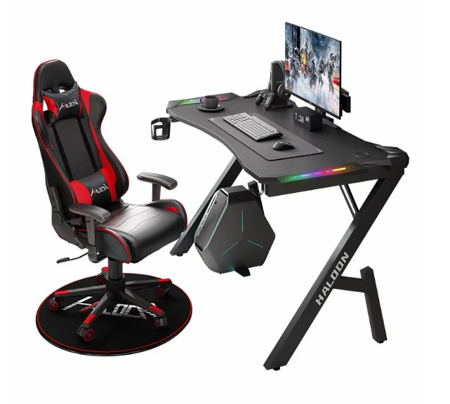Gaming Desk with LED Lights Computer Desk Z Shaped Desk