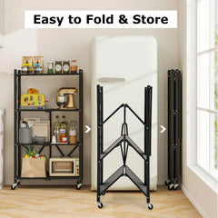 Foldable Shelving Unit 4-Tier Storage Shelf With Wheels