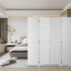 Folding Room Divider 4-Panel Wood Mesh Hand-Woven Portable Partition Screen