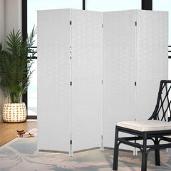 Folding Room Divider 4-Panel Wood Mesh Hand-Woven Portable Partition Screen