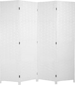 Folding Room Divider 4-Panel Wood Mesh Hand-Woven Portable Partition Screen