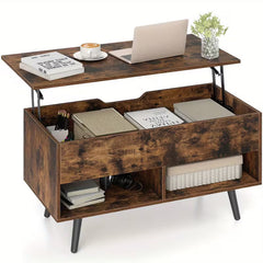 Wooden lift-top table with laptop, books, and a cup on a white background