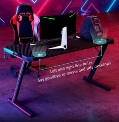 Gaming Desk with RGB Lights & Leather Execuative Back Massager office Chair With Footrest- Gaming Setup
