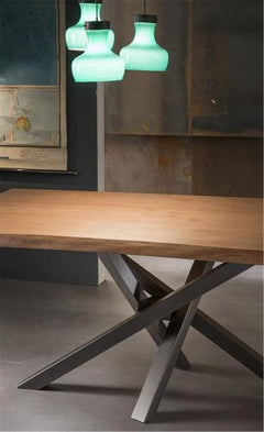 Rectangle Pine Wood Table with Black Metal Legs for Dining Room, Kitchen & Office