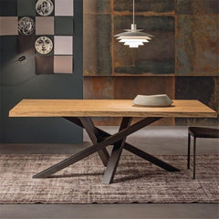 Rectangle Pine Wood Table with Black Metal Legs for Dining Room, Kitchen & Office
