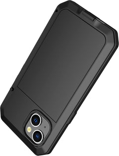 iPhone 14 Case with Tempered Glass Screen Protector, Shockproof Scratch Proof Hybrid Metal