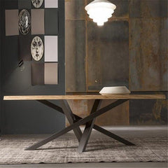 Rectangle Pine Wood Table with Black Metal Legs for Dining Room, Kitchen & Office