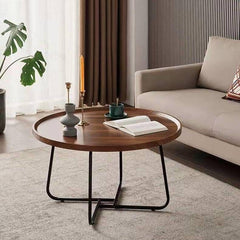 Round Nesting Side Coffee Table Set Antique Wood Finish