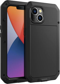 iPhone 14 Case with Tempered Glass Screen Protector, Shockproof Scratch Proof Hybrid Metal