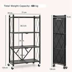 Foldable Shelving Unit 4-Tier Storage Shelf With Wheels