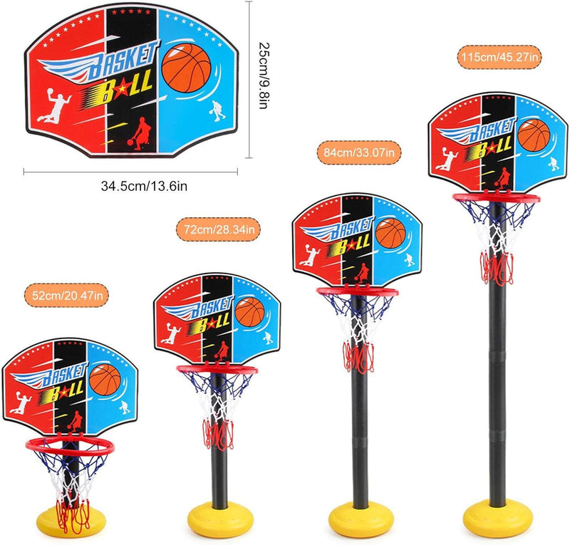 Adjustable Kids Basketball Hoop & Stand Set with Ball & Pump – Height 27cm to 115cm