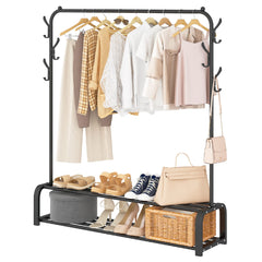 Garment Rack with Storage Shelves & Coat/Hat Hooks
