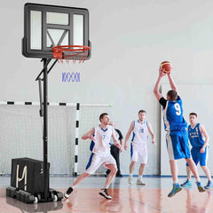 Portable Basketball Hoop System, Indoor Outdoor Basketball Goal w/Easy Height Adjustment from 2.4-3.05 m, 110 cm Shatterproof Backboard, Sturdy Base