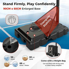 Portable Basketball Hoop System, Indoor Outdoor Basketball Goal w/Easy Height Adjustment from 2.4-3.05 m, 110 cm Shatterproof Backboard, Sturdy Base