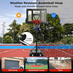 Portable Basketball Hoop System, Indoor Outdoor Basketball Goal w/Easy Height Adjustment from 2.4-3.05 m, 110 cm Shatterproof Backboard, Sturdy Base