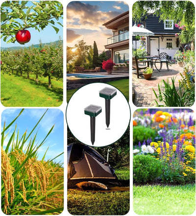 2 X Solar Repeller Ultrasonic Outdoor Mole Repeller Solar Powered