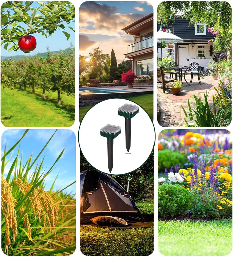 2 X Solar Repeller Ultrasonic Outdoor Mole Repeller Solar Powered