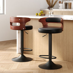 2 x Bar Stools Gas Lift Faux Leather 360˚ swivel Adjustable height Stools