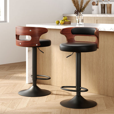 2 x Bar Stools Gas Lift Faux Leather 360˚ swivel Adjustable height Stools