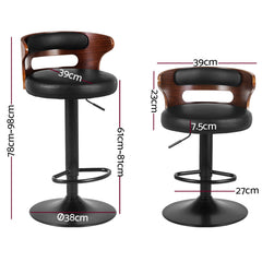 2 x Bar Stools Gas Lift Faux Leather 360˚ swivel Adjustable height Stools