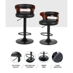 2 x Bar Stools Gas Lift Faux Leather 360˚ swivel Adjustable height Stools