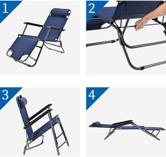 Folding Beach Chair Sunlounger – Adjustable Backrest with Pillow Support