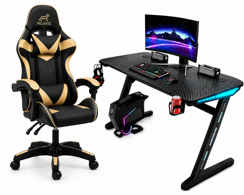 Gaming Chair & Z-shaped Gaming LED Desk Combo set – Complete Gaming Setup