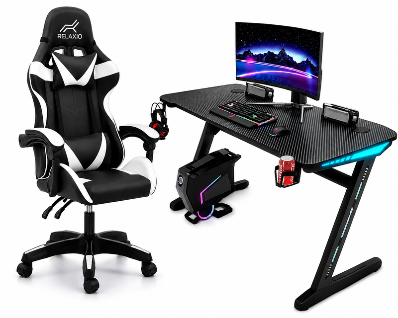 Gaming Chair & Z-shaped Gaming LED Desk Combo set – Complete Gaming Setup