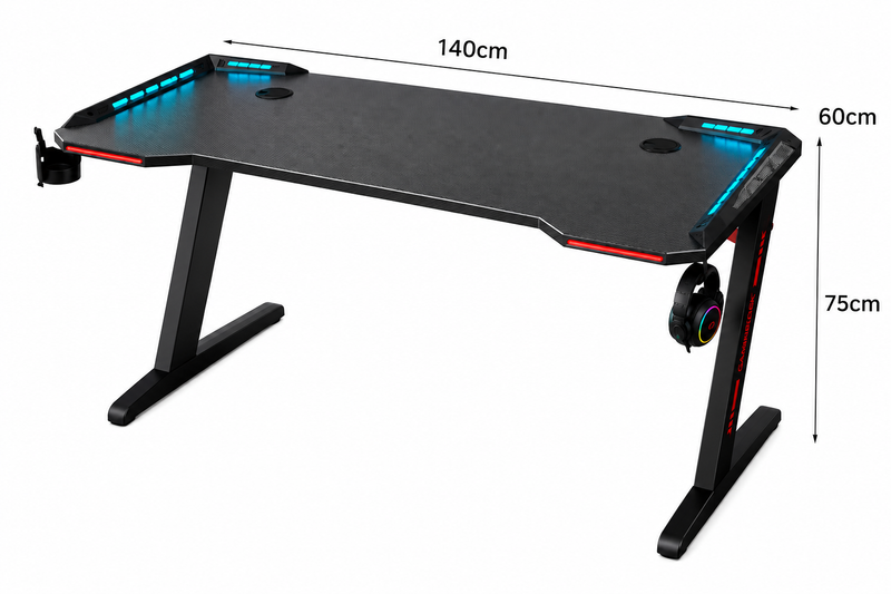 Gaming Desk with LED Lights Computer Desk Z Shaped Desk 140CM