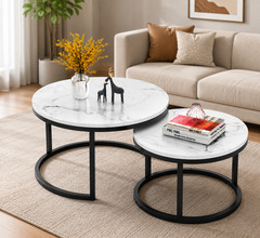Space-Saving Round Coffee Table Set – Nesting Design