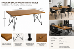 Modern Solid Wood Dining Table Industrial Design with Sturdy Metal Frame