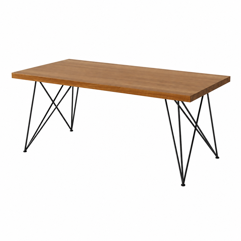Modern Solid Wood Dining Table Industrial Design with Sturdy Metal Frame