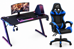 Ergonomic Gaming Chair & LED Z-Shaped Gaming Desk- Gaming Setup