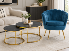 Modern Velvet Accent Chair & Nesting Coffee Table Set- Combo Set