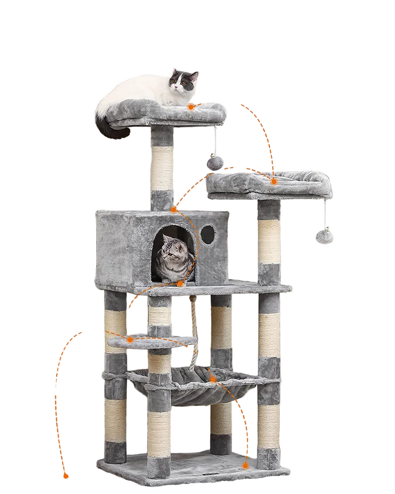 Multi-Level Cat Condo Tree Tower with Scratching Posts & Hammock 143Cm