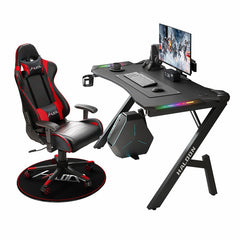 Gaming Desk with LED Lights Computer Desk K Shaped Desk